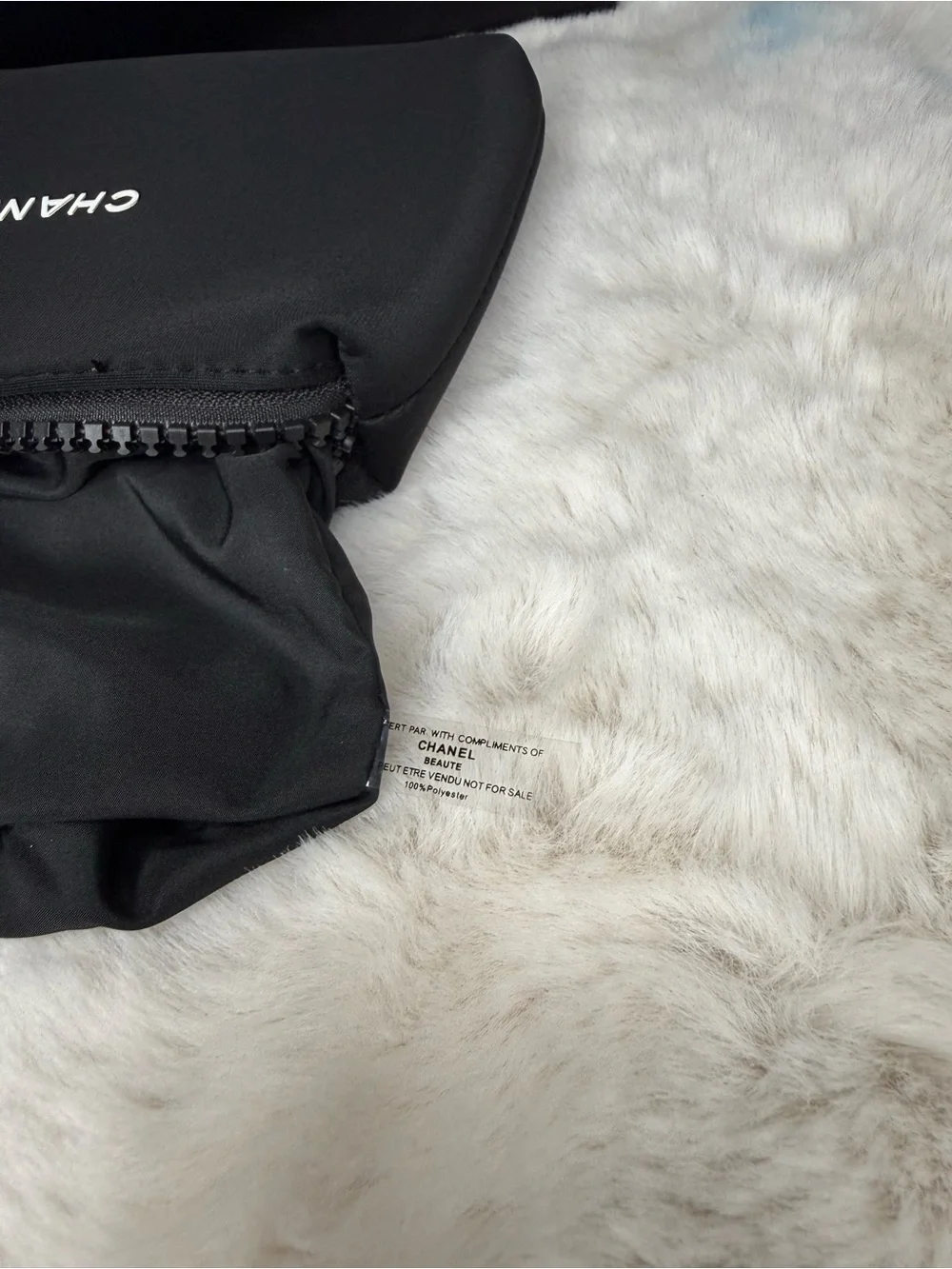 CHANEL Black Leather Accessories Pouch with White Logo